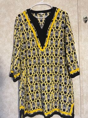 crown & ivy Yellow Black White Zebra-Print Long Sleeve Dress size 16